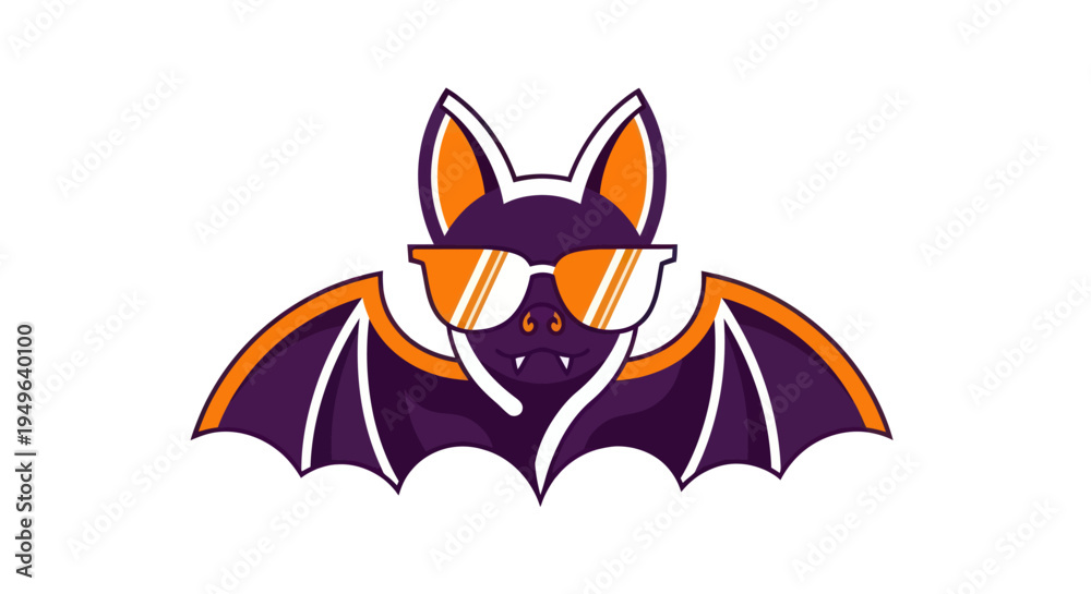 Fototapeta premium Cartoon bat character with sunglasses on white background design element