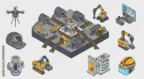 Industrial Automation Factory and Equipment Set.