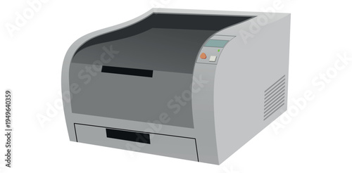 A modern grey laser printer illustration for professional business document printing on isolated white background space