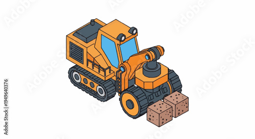 Isometric Yellow Construction Vehicle with Cargo Boxes.
