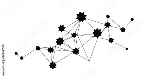 Black and white network connection concept with nodes and lines on white background, representing communication, technology, and relationship