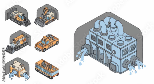 Isometric Industrial Machines and Vehicles Collection.