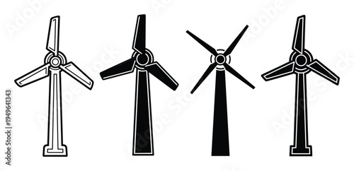 Wind turbine icons for renewable energy and sustainable power generation set