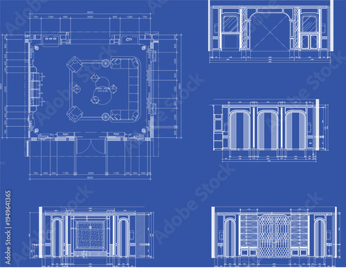 Architectural Living Room Blueprint Style