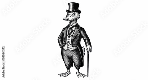 Dapper Duck in Formal Attire with Top Hat and Cane.