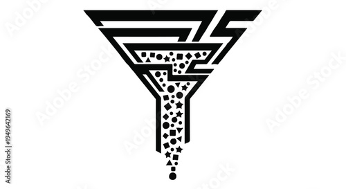 Business concept of a funnel with maze and dots, representing marketing strategy and process optimization in a modern abstract design