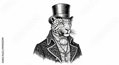 Elegant Leopard Dressed in Victorian Attire.