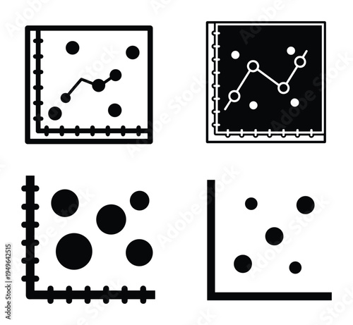 Scatter plot and line graph icons in solid and outline styles for data visualization