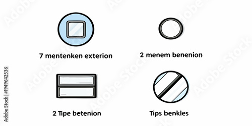 Illustration of various mirror and lens shapes with text labels