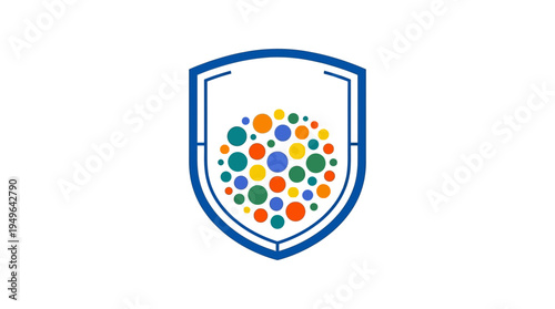 blue shield outline with colorful dot cluster symbolizing defense and safety