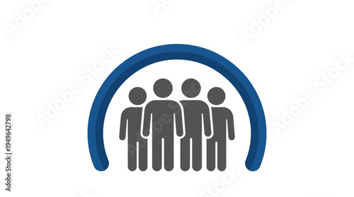 group of people under blue arc symbol for security and community support