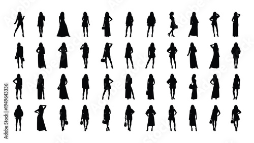 Collection of various human silhouettes in different poses and outfits
