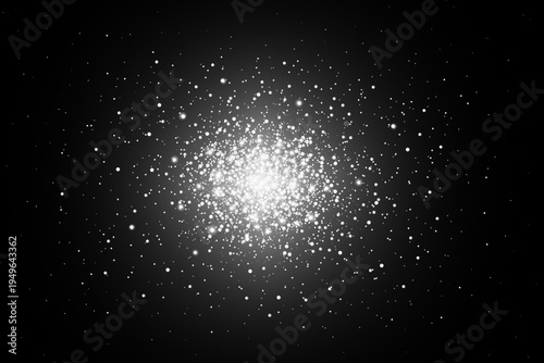 Detailed realistic silver shiny magic dust isolated on black. Luxury jewelry glitter backdrop. Sci-fi background. Universe concept. Vector illustration