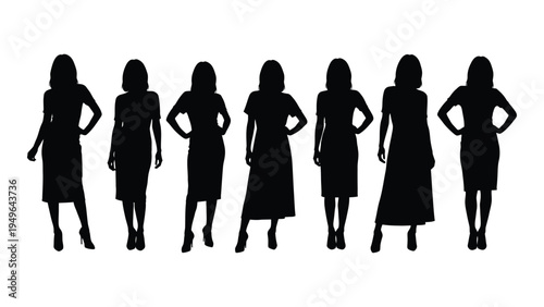 Seven women standing in different poses