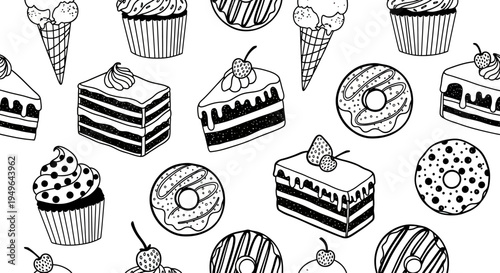 Delicious Assortment of Hand-Drawn Desserts and Sweet Treats.
