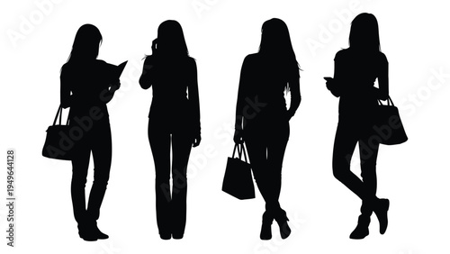 Four women in business attire standing in different poses