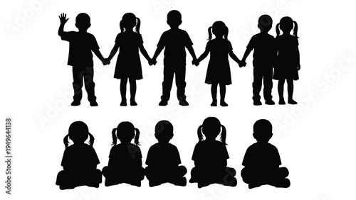 A group of children holding hands in a line