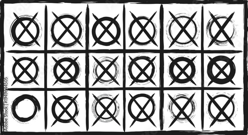Grid of Hand Drawn Circles and Crosses Representing Choices or Selections.