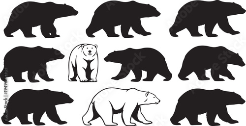 Collection of polar bear silhouettes and illustrations