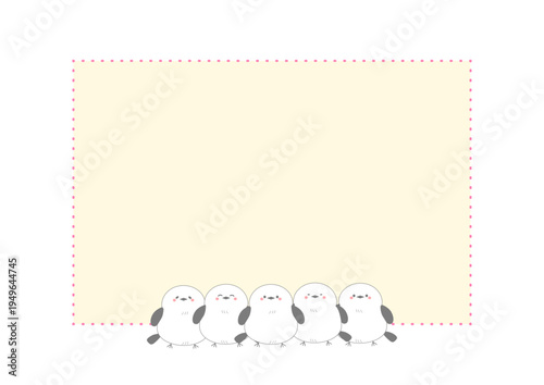 シマエナガと桜のフレーム 春のかわいい小鳥の背景イラスト