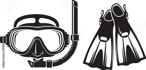 Scuba diving equipment illustration with mask and flippers