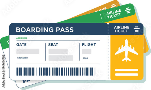 Boarding pass flight ticket icon illustration, essential air travel documents for convenient travel planning airport check in and international journey concept.