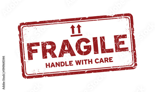 Fragile handle with care shipping stamp vector illustration with arrows on transparent background