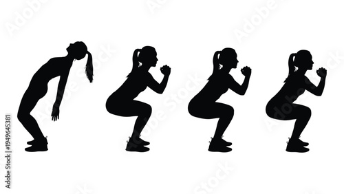 A woman doing a squat exercise in different positions