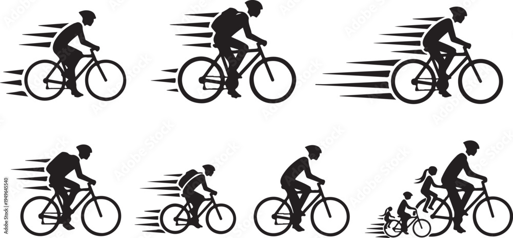 Naklejka premium Cycling Silhouettes in Motion on White Background