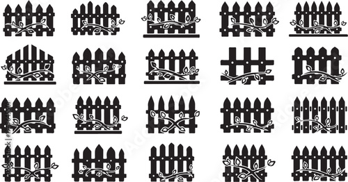 Various Fence Designs in Black and White Illustrations