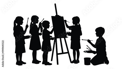 Children painting on an easel together