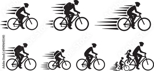 Cycling Silhouettes in Motion on White Background