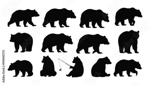 A collection of black bear silhouettes in various poses