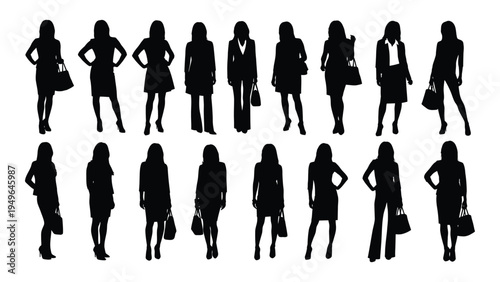 A group of women in various poses and outfits