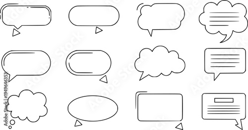 Modern message information memo box, thin line communication thought or say doodle chat, conversation dialogue speech bubble isolated outline icon