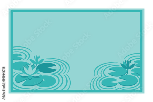 Water lily pond frame with lotus flowers leaves and ripples background