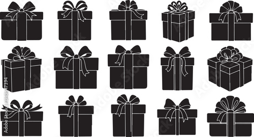 Black gift boxes with ribbons and bows illustration