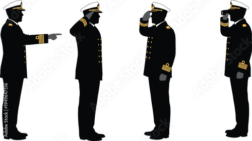 Naval officer silhouette, sailor uniform, military salute, binocular pose, navy job, maritime worker, seaman role, professional occupation