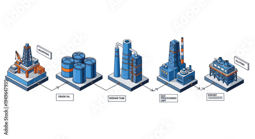 Isometric Oil and Gas Industry Production Process Flow Diagram.
