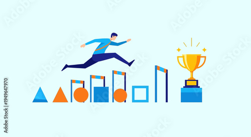 Man jumping over business graph charts.