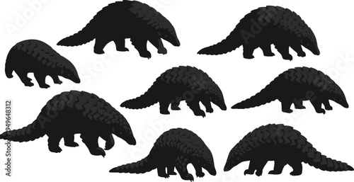 pangolin silhouette, animal vector, wildlife clipart, flat vector, scaly mammal, black pangolin, animal silhouette, woodland animal, nature icon, exotic species