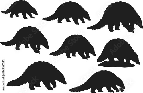 pangolin silhouette, animal vector, wildlife clipart, flat vector, scaly mammal, black pangolin, animal silhouette, exotic species, nature icon, endangered wildlife