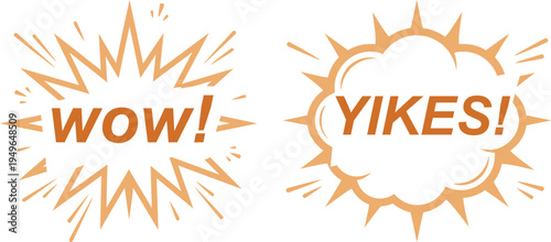 Wow Yikes Comic Book Explosion Bubbles - Pop Art Surprise Exclamation Speech Balloons Orange Starburst Sound Effect Graphics for Design