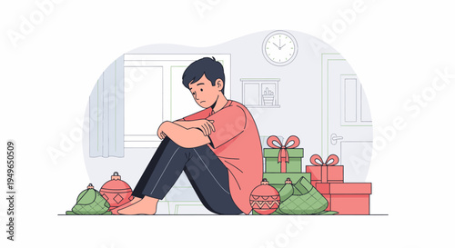 Young Boy Surrounded By Groceries Indoors.