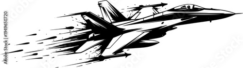 Dynamic fighter jet icon in artistic brushstroke style 