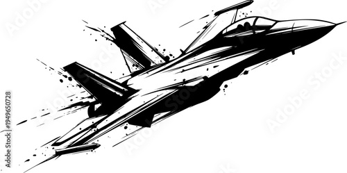 Dynamic fighter jet icon in artistic brushstroke style 