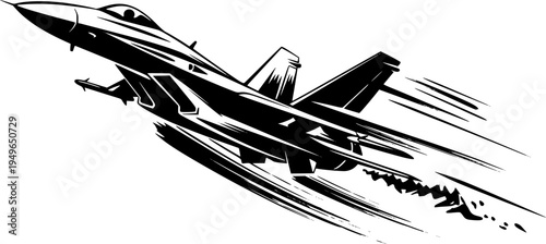 Dynamic fighter jet icon in artistic brushstroke style 
