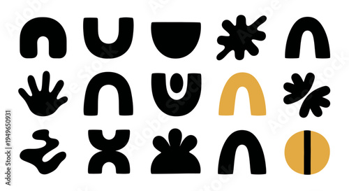 Abstract shapes and organic forms in black and yellow.