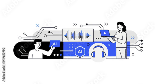 AI-powered audio processing and sound engineering illustration.