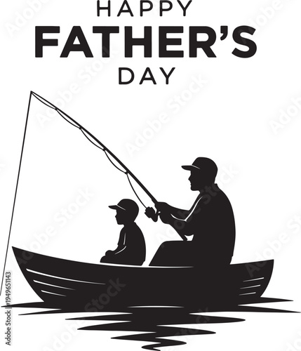 Happy Father's Day Silhouette: Father and Child Fishing in a Boat - Outdoor Paternal Bonding Activity